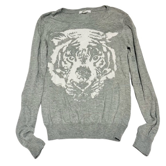 Forever 21 Tiger Face Sweater Size Small Grey - Picture 1 of 6